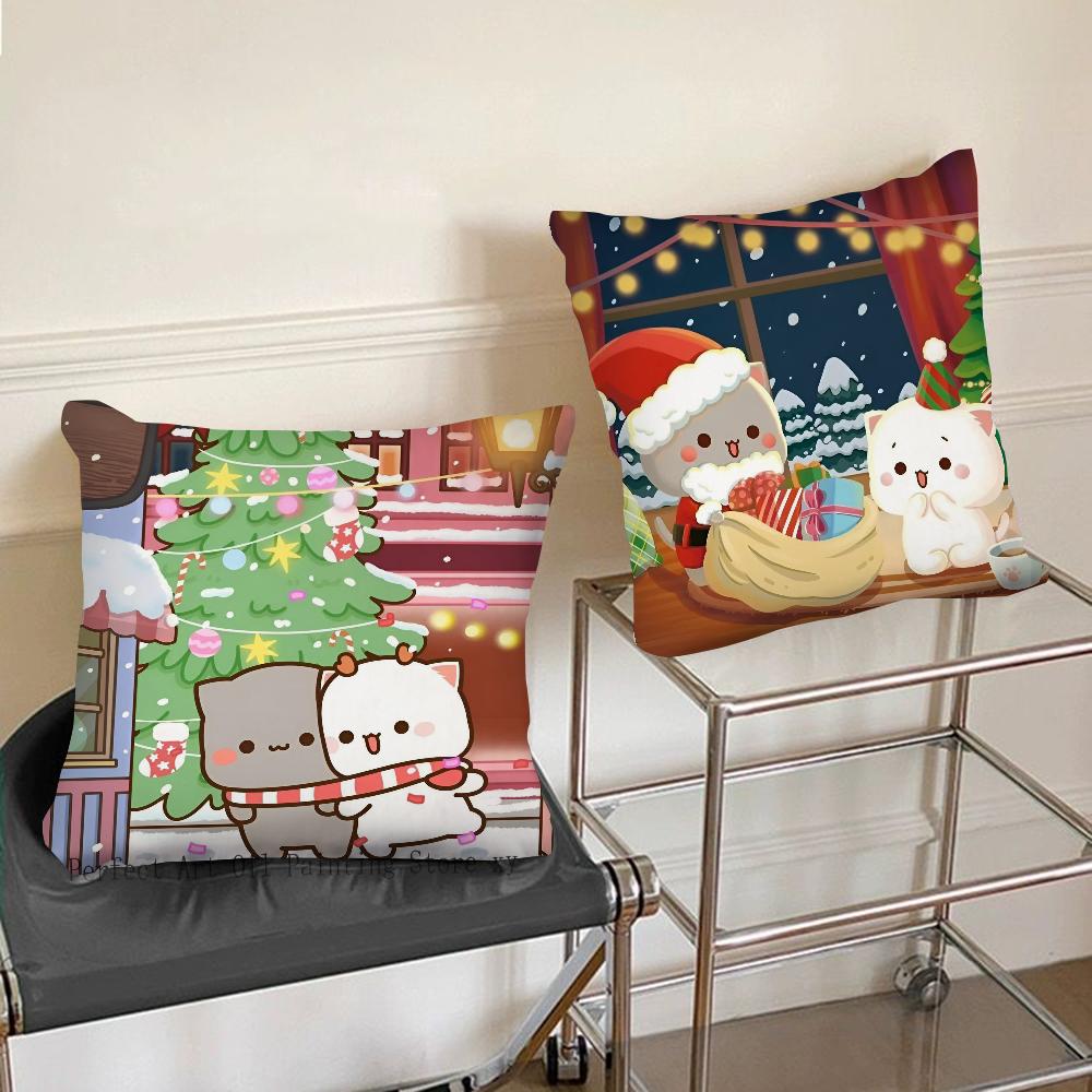 Couple Cat Peach Goma Christmas Pillow Case Fashion Square Pillowcase Bedroom Sofa Room Ins Decoration Leisure Cushion Cover