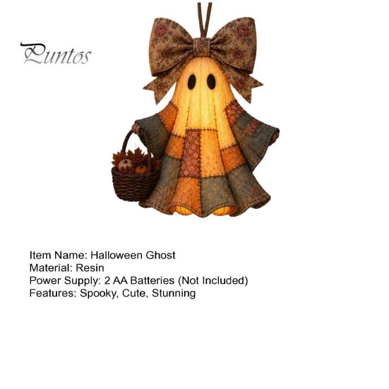 Durable Festival Party Supplies Lighted Vintage Patchwork Ghost Door Hanger, Rustic Farmhouse Figurine, LED Light Up Resin Wall Ornament Halloween