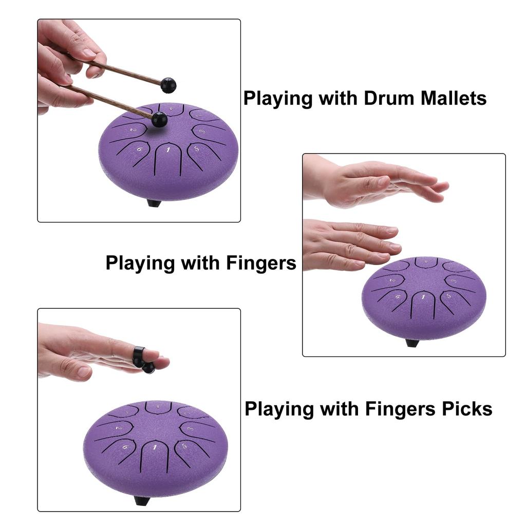 uxcell Steel Tongue Drum, 6" 8-Note Steel Hand Drum with Bag, Mallets, and Music Sheet, Worry-Free for Yoga, Meditation, and Camping (Purple)