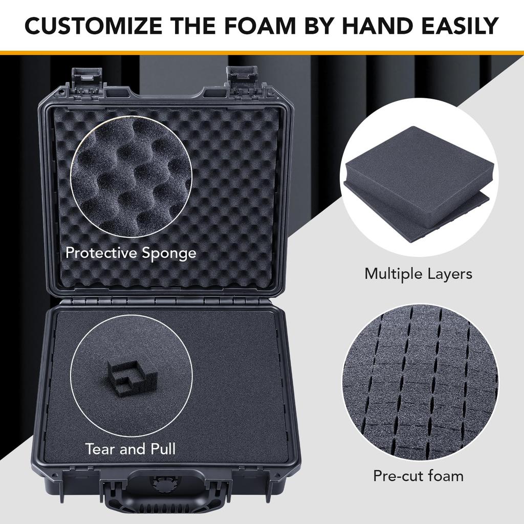 Lykus HC-2811 Waterproof Hard Case with Built-in Lattice-Cut Foam, Interior Dimensions: 28.4 x 26.3 x 8.7 cm (10.2 x 10.2 x 3.3 in) for Pistols,