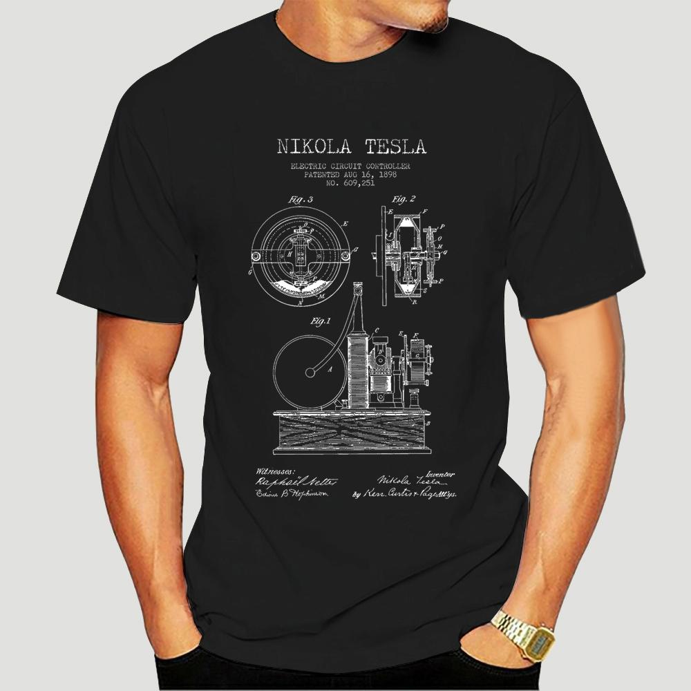 

Мужская футболка Никола Тесла 1898 Электрическая схема Контроллер ПатентНая печать Футболка Женская футболка 7014D