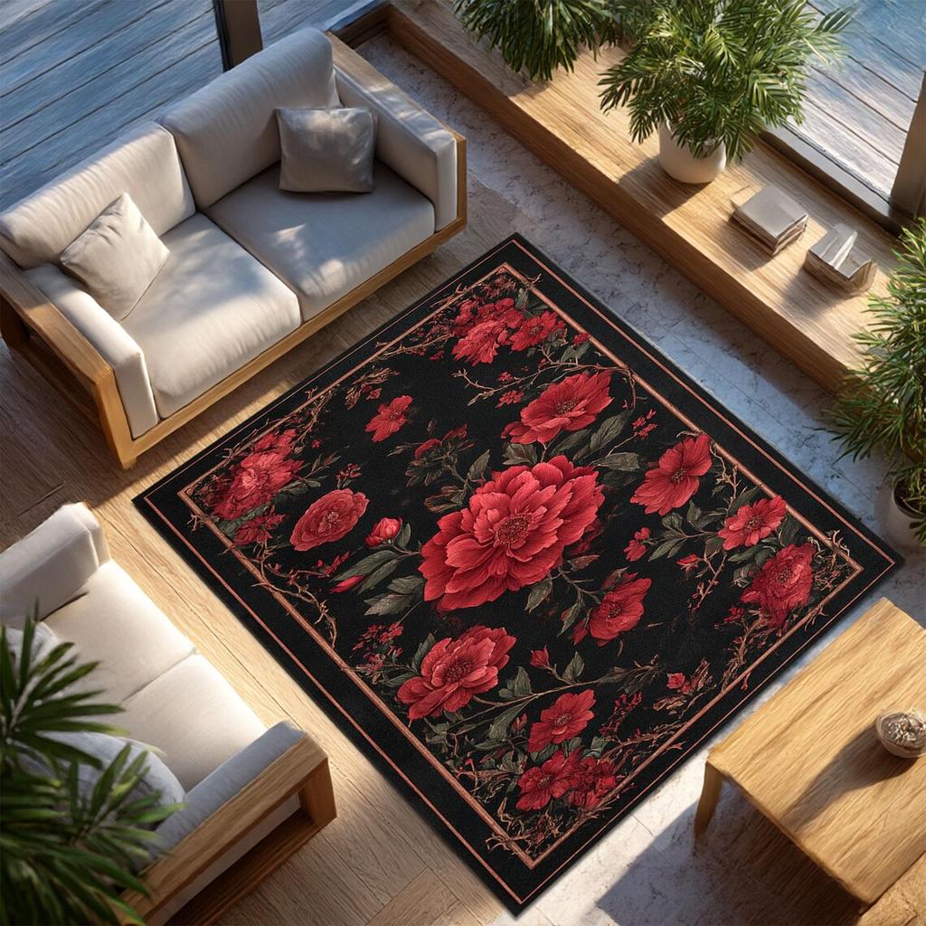 Alfombra de Área Floral Vintage Lujosa Antideslizante Lavable a Máquina Felpudo para Decoración de Sala de Estar Dormitorio Oficina Alfombra Lavable