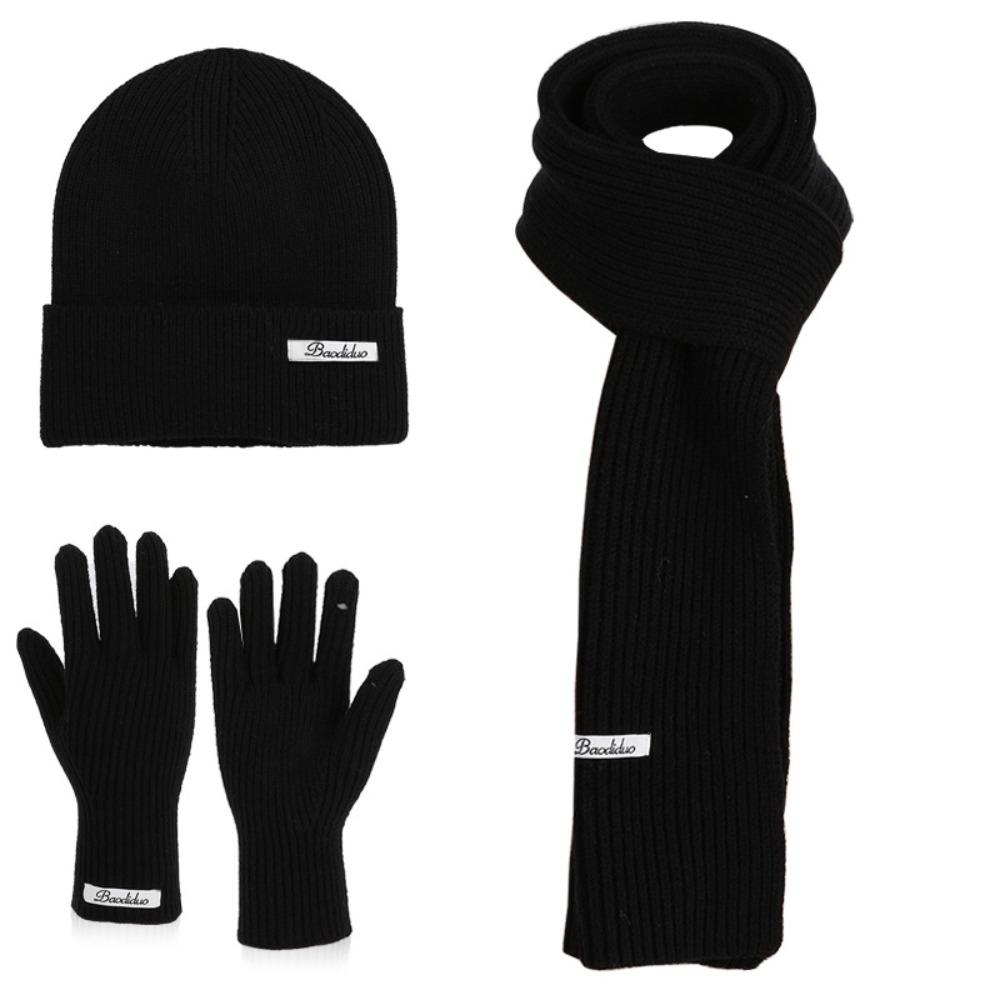 Solid Color Hat Scarf Gloves Set Warm Winter Beanie Hat Neck Warmer Thermal Knit Cap Hiking