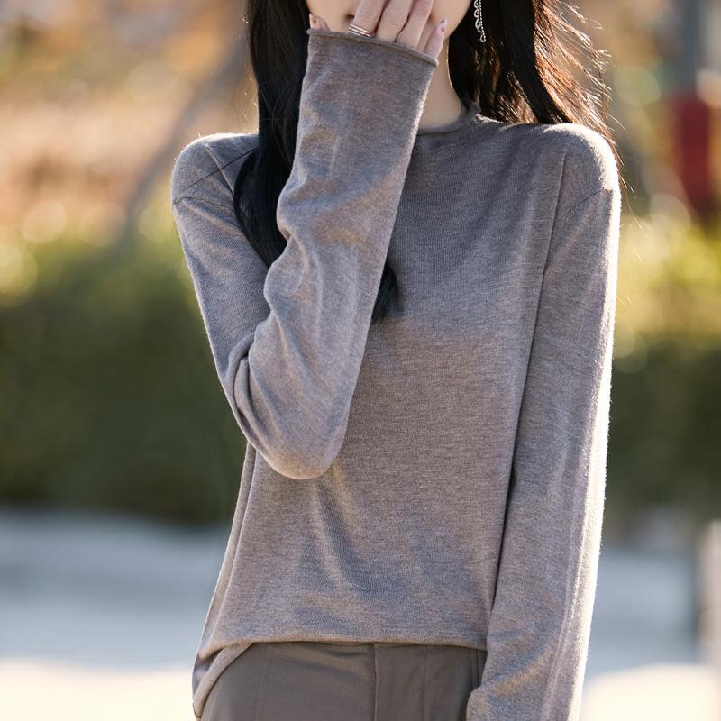 Women's wool pullover Qinghe cashmere 50% silk 50% wool spring and summer wool soft, comfortable and warm