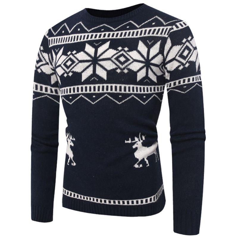 Neck O Mens Sweater Sweatshirt Deer Printed Winter Christmas Knitwear Pullover