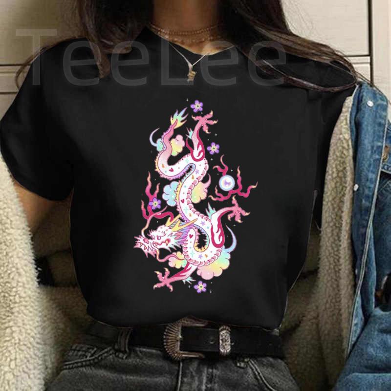 Fashion Unisex Dragon Tshirts Print Funny Cute Cartoon Unisexs Clothing Female Graphic Black T Shirt Casual Summer Tee Shirt
