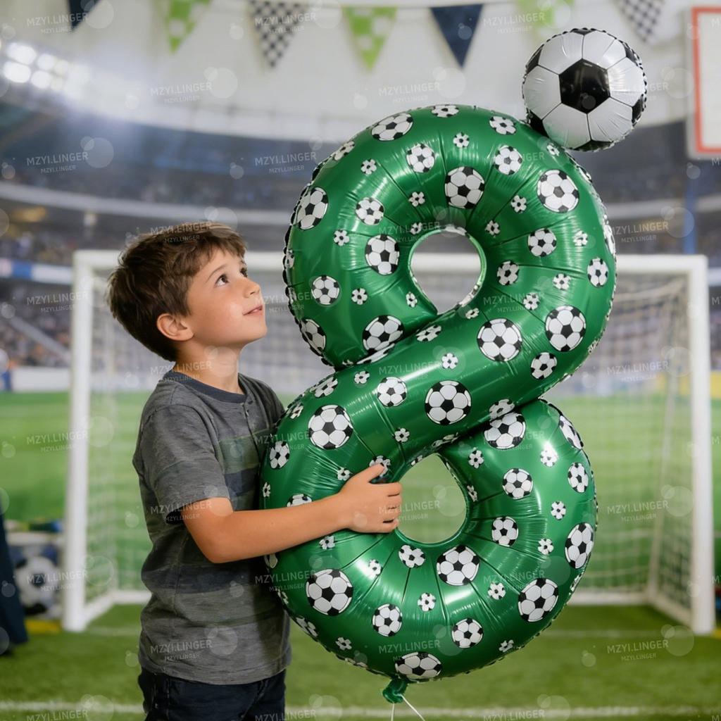 Football print number balloon set 0-9 mini football aluminum film balloons for birthday parties, anniversaries, event decoration