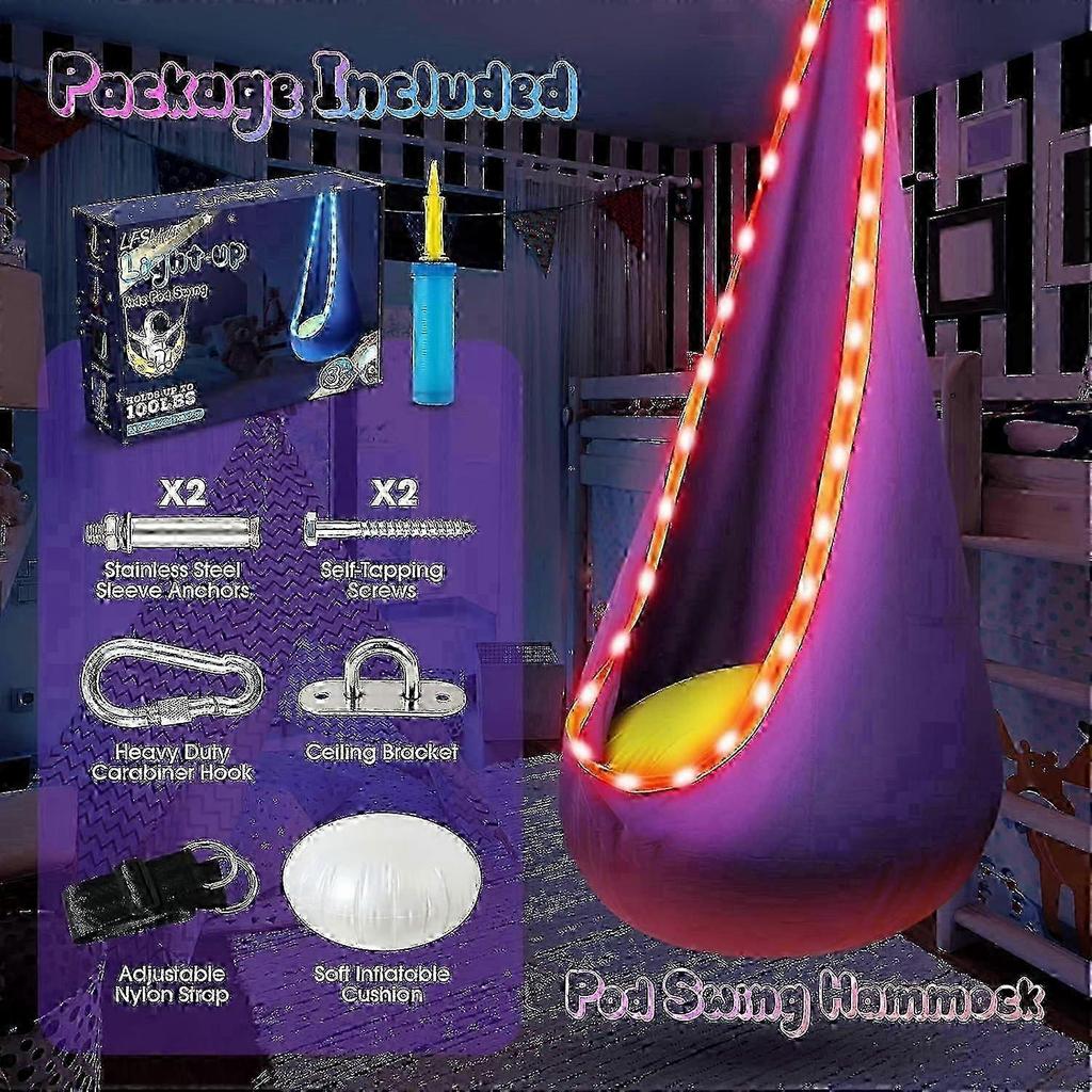 Amaca Sospesa Sensoriale con Illuminazione a LED e Cuscino Gonfiabile per Bambini, per Interni/Esterni, Lettura e Relax, Comoda Sedia a Dondolo