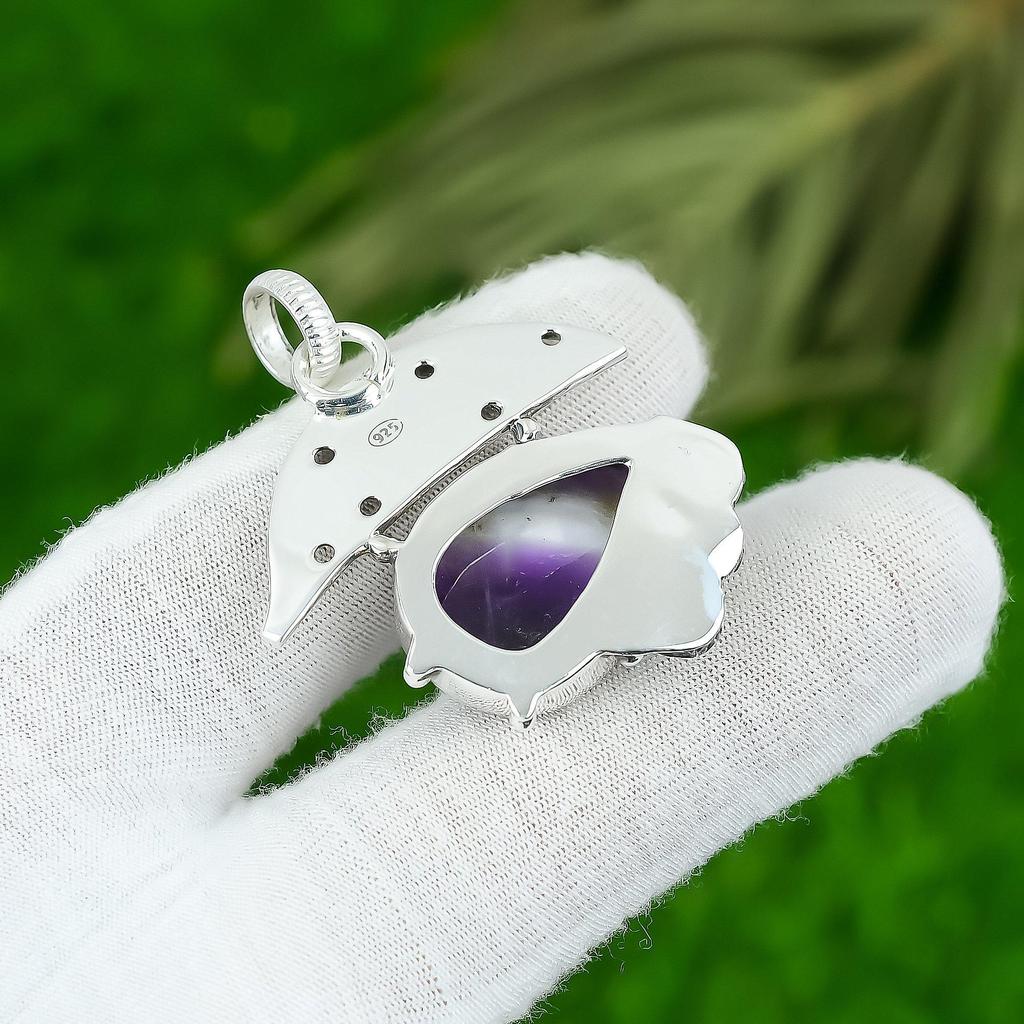 Natural Chevron Amethyst Gemstone Pendant 925 Sterling Silver Jewelry For Girls