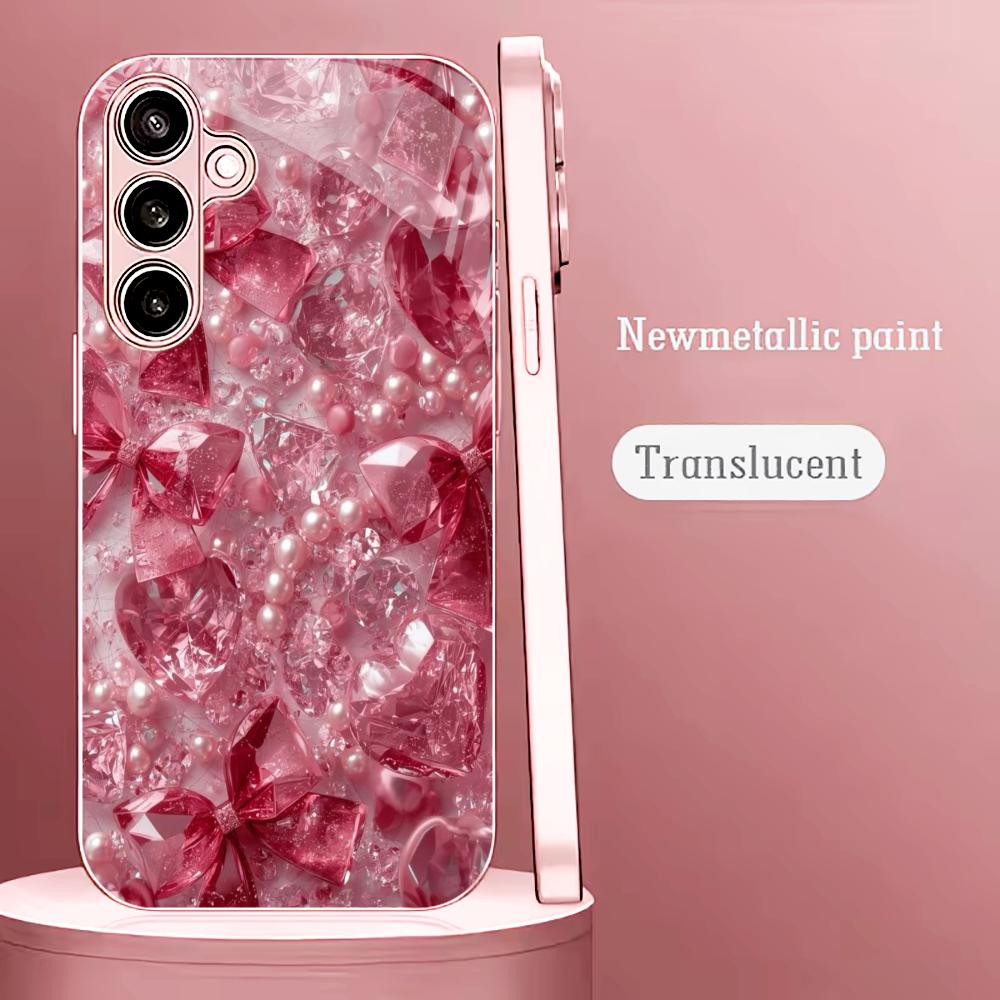 Luxurious Diamonds Madam Pink Glass PhoneCase for Samsung Galaxy S26 S25 S24 S23 S22 S21 FE Ultra Plus Dropresistant Female