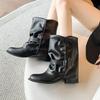 Fashion Casual Make Old Pleated Riding Boots Women 2025 Fashion Square Toe Mid Calf Western Boots Sexy Y2K Music Festival Shoes Women