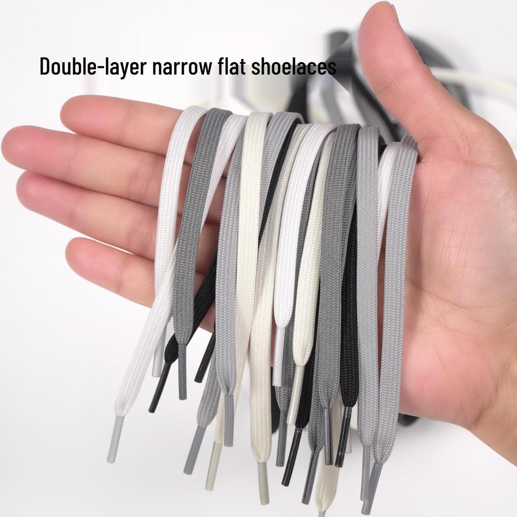 6mm Black & White Double-Layer Flat Shoelaces for Casual & Sports Shoes
