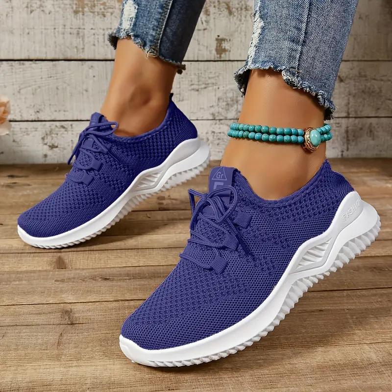 Womens Breathable Knitted Thick Sole Sports Shoes Casual Laced Outdoor Shoes Comfortable Low Top Running Shoes