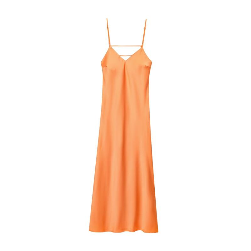 Сексуальное желтое атласное платье с открытой спиной L оранжевый