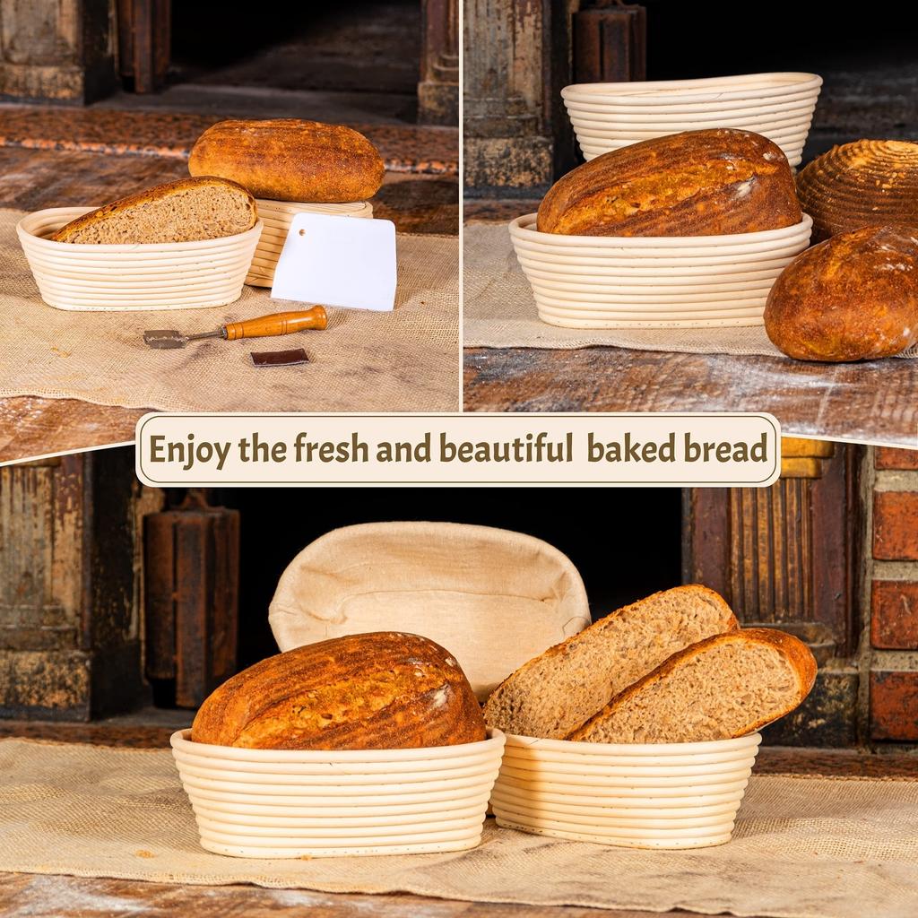 1 Set, Gärkörbchen-Set, ovaler, aus Rattan geflochtener Brotteigkorb mit Einsatz, ideal zum professionellen und privaten Backen von Sauerteigbrot,