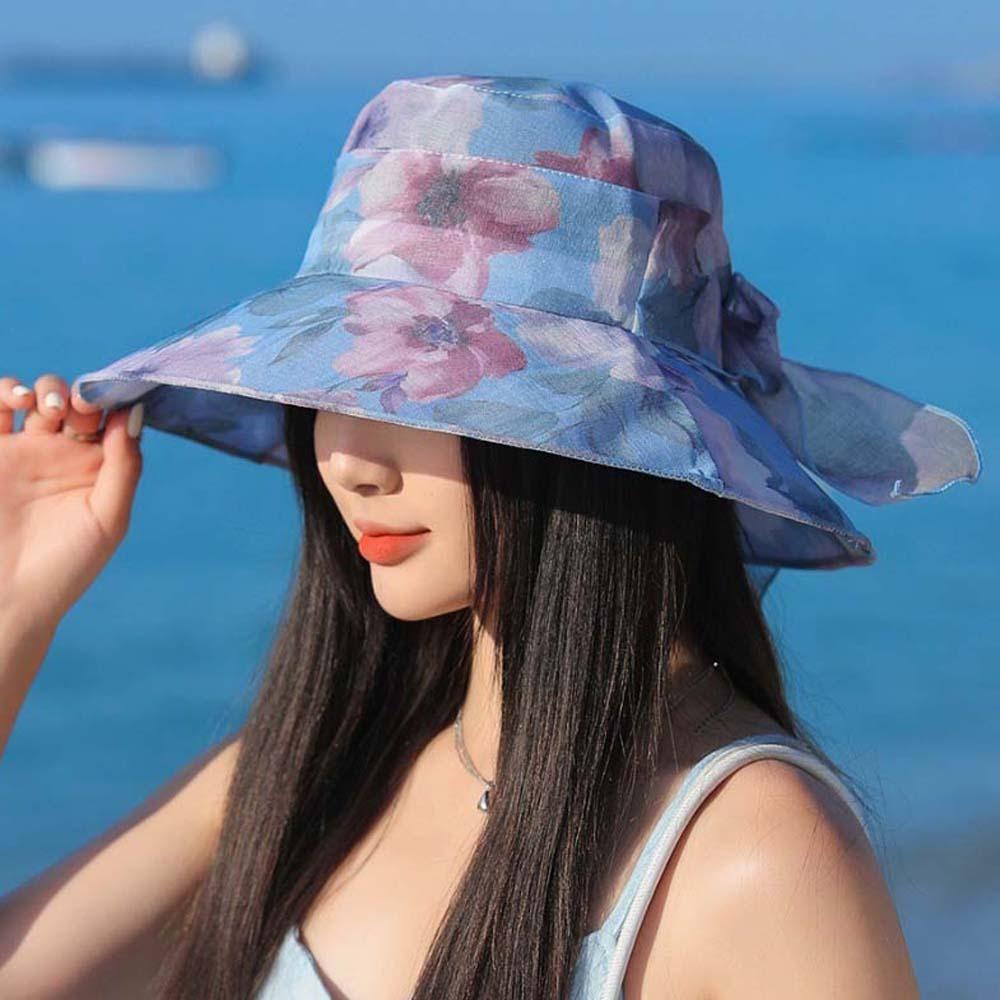 Windproof Rope Thin Bow Sunshade Cap Foldable Summer Basin Cap Sunscreen Basin Hat  Travel