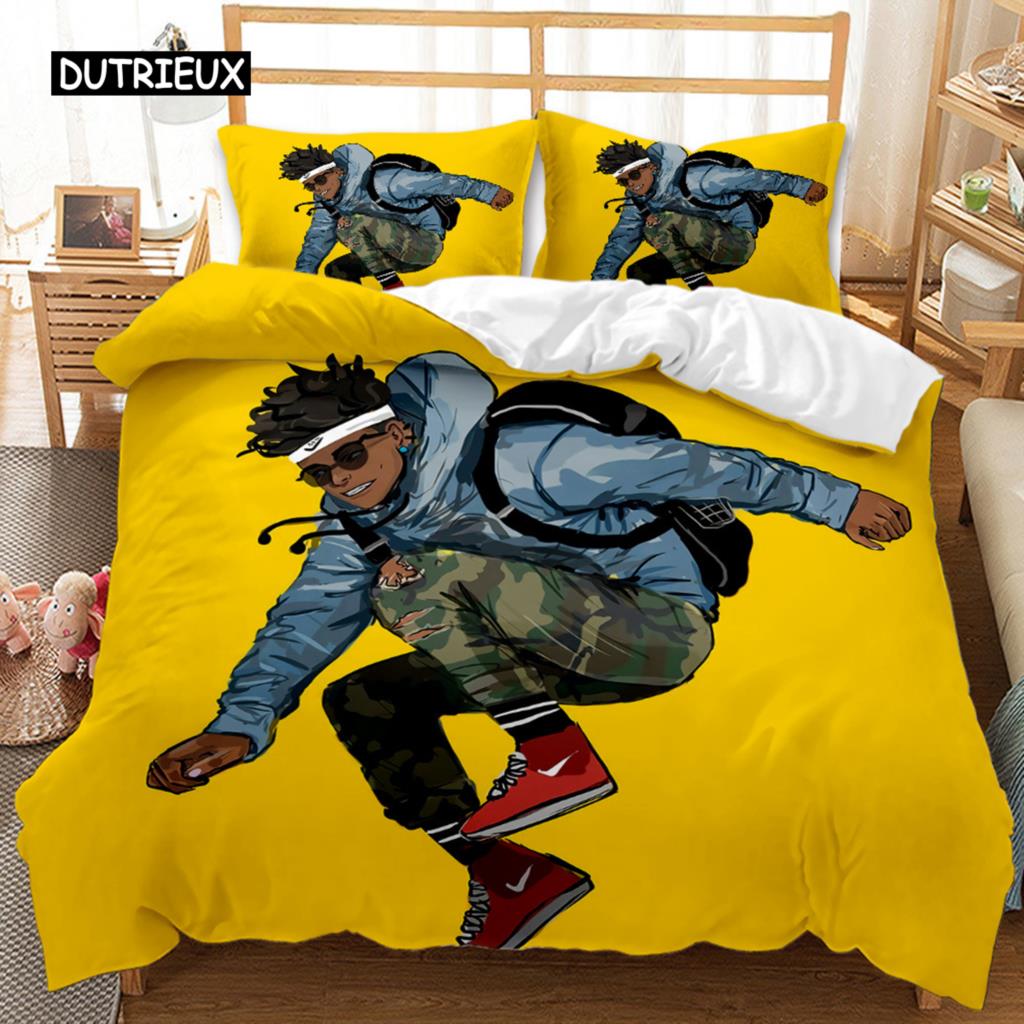 

African Boy Duvet Cover Set King Size Hip Hop Boy Divination Bedding Set Trendy Cool Polyester Quilt Cover for Kids Boys Teens EU single(135x200cm)