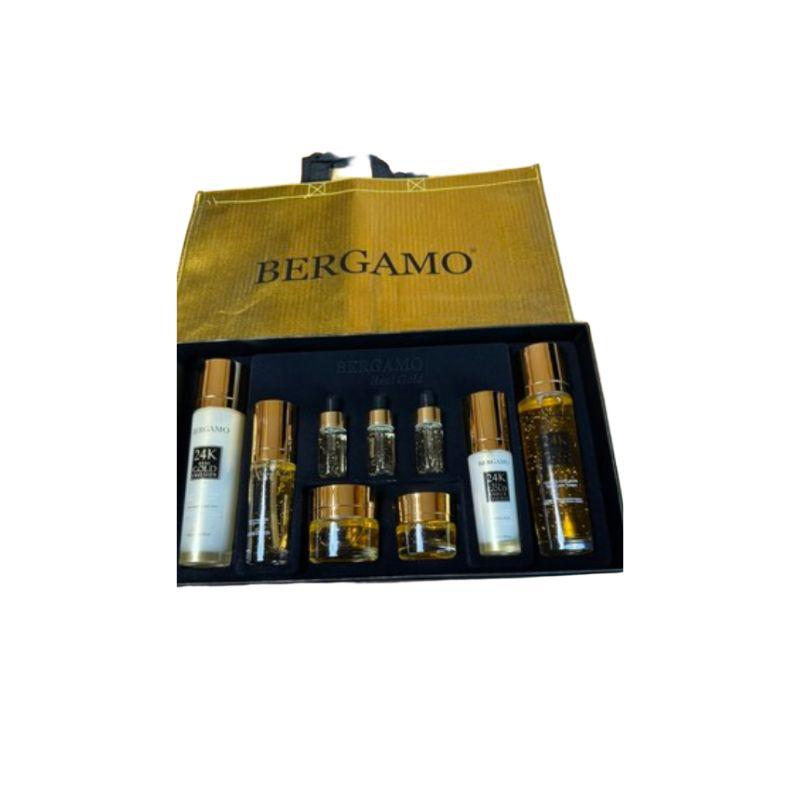 BERGAMO Luxury Gold 9pc Skincare Gift Set 24K Gold Collagen Intensive Anti Aging Wrinkle Care Cream Toner Ampoule Essence Emulsion Eye Cream