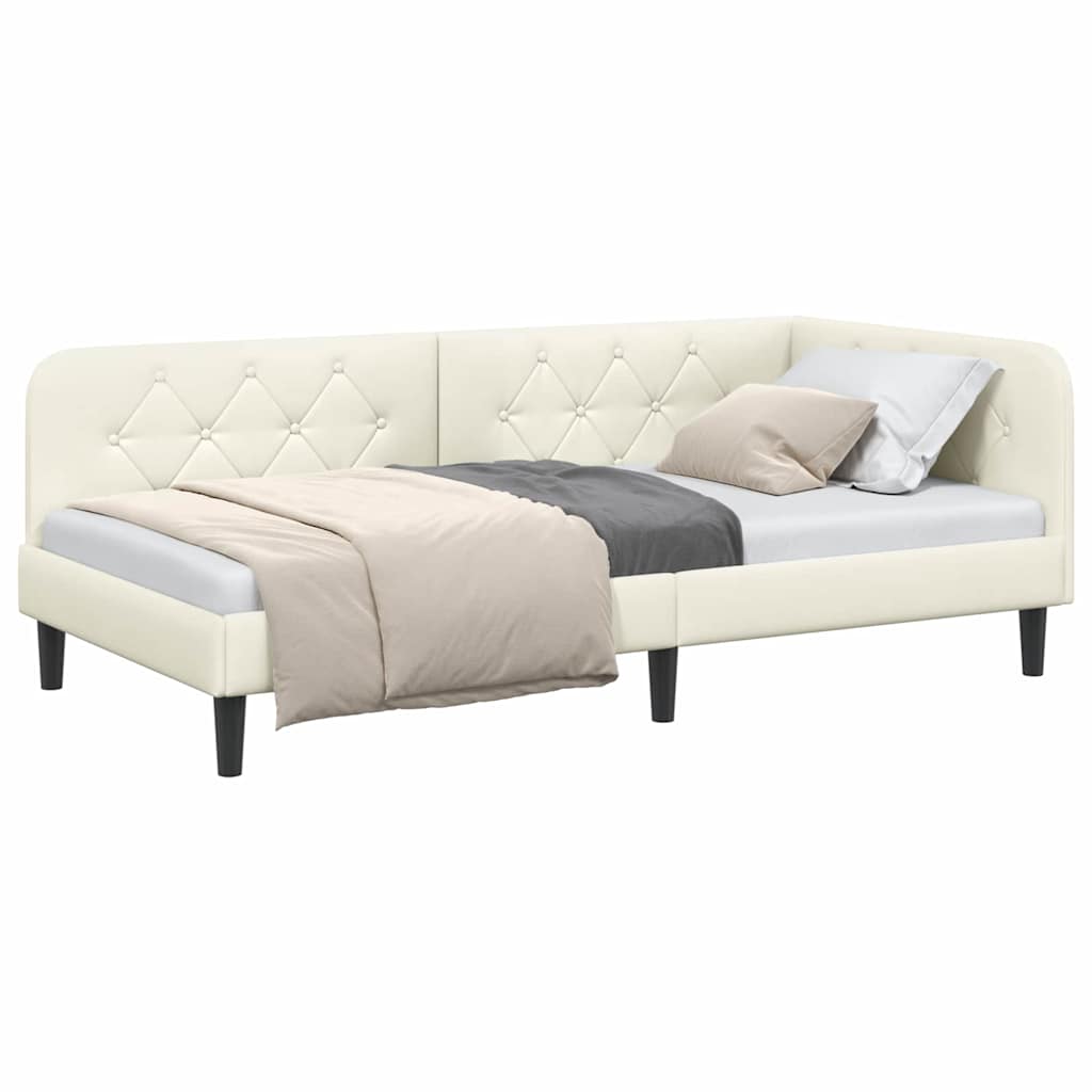 Corner Bed Frame Cream 90 X 200 Cm Velvet