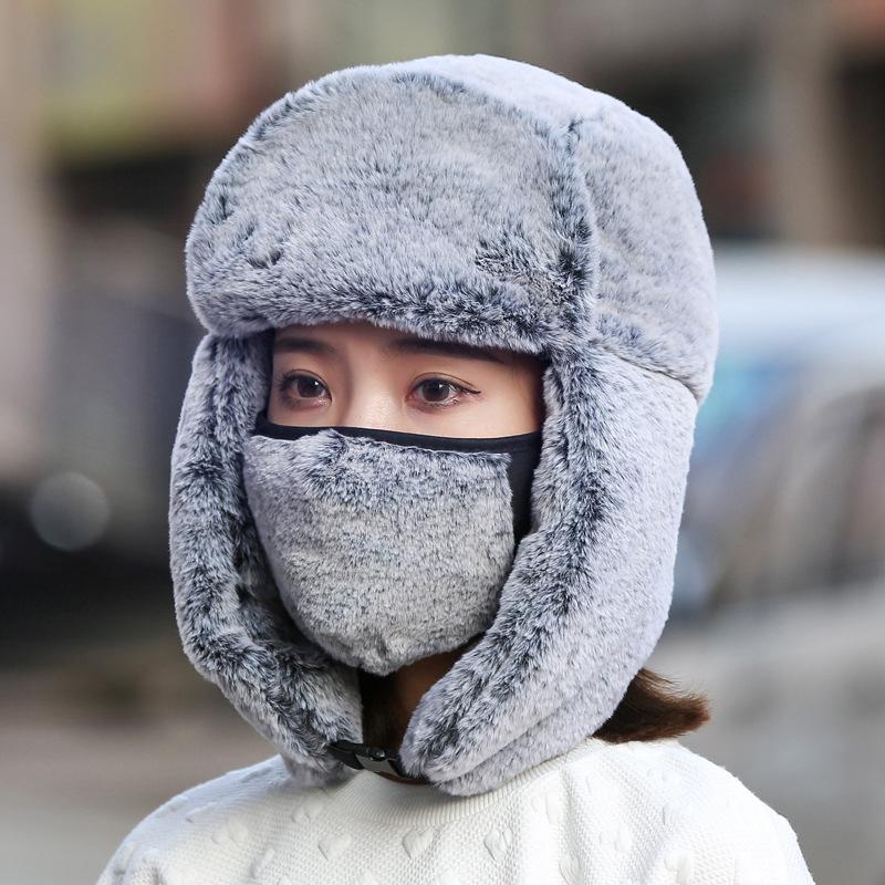 New women's warm two-piece set with mask, piled and thickened in winter, windproof and cold-proof imitation rabbit fur high-quality version