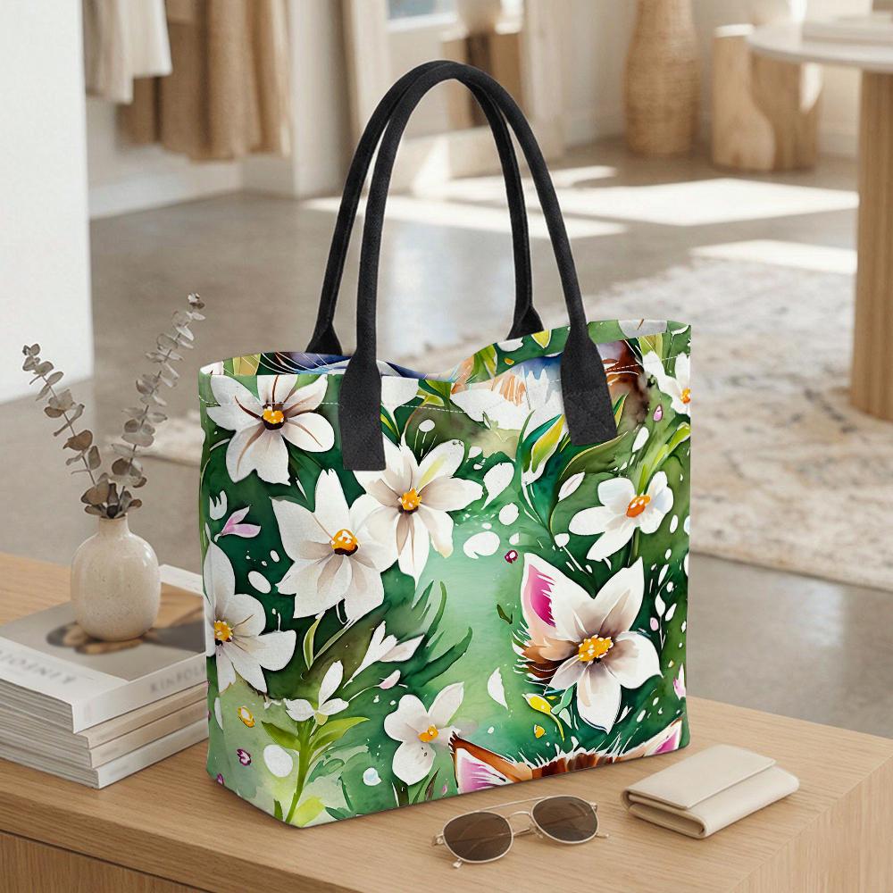Floral Pattern Tote Bag Casual Large Capacity Shoulder Handbag for Daily Use