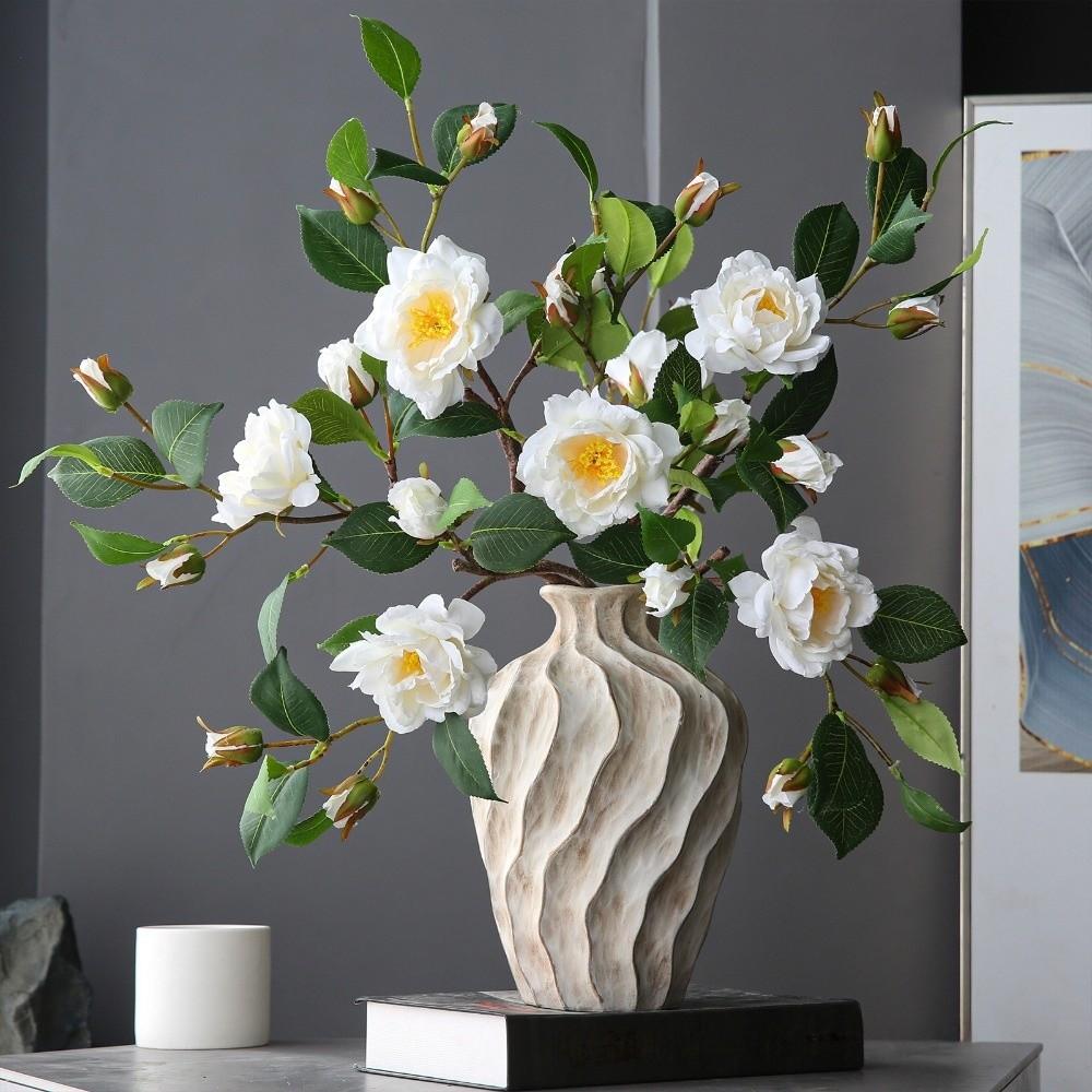 Plastic Artificial Flower Branch Real Touch Fake Flowers Silk Camellia Flower Outdoor Garden Decor