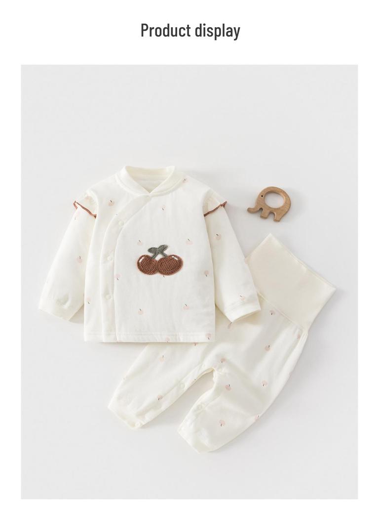 Klasse A Baumwolle Baby Langarm-Oberteil & High-Waist Hose Set, Druckknöpfe, Ganzjahresartikel, Leicht, Neugeborenen Unterwäsche
