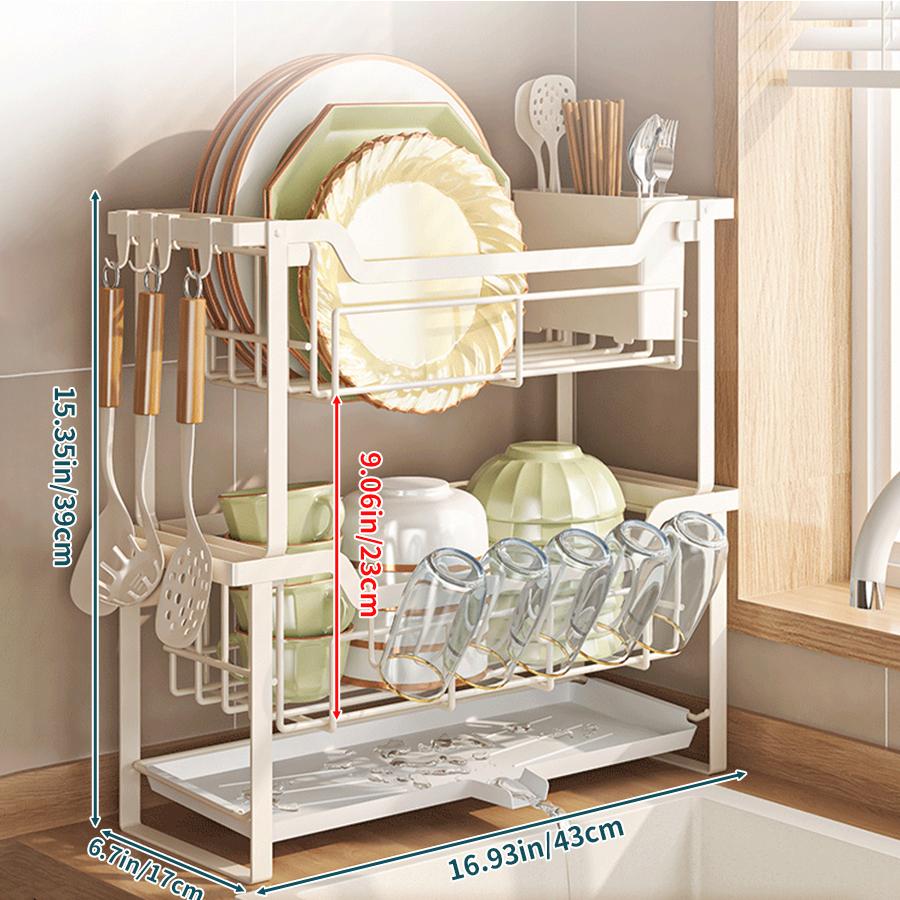 

Современная сушилка для посуды, органайзер для сушки посуды и хранения столовой посуды для кухонной столешницы, не требует сборки для ванной/кухни, черный/белый белый