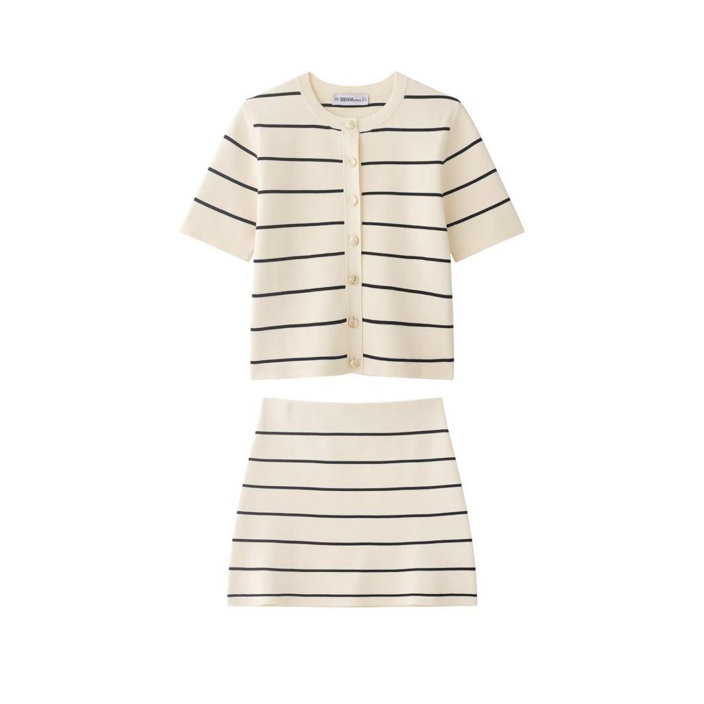 European Style Striped Knitwear for Women - Spring 2026, Short Sleeves