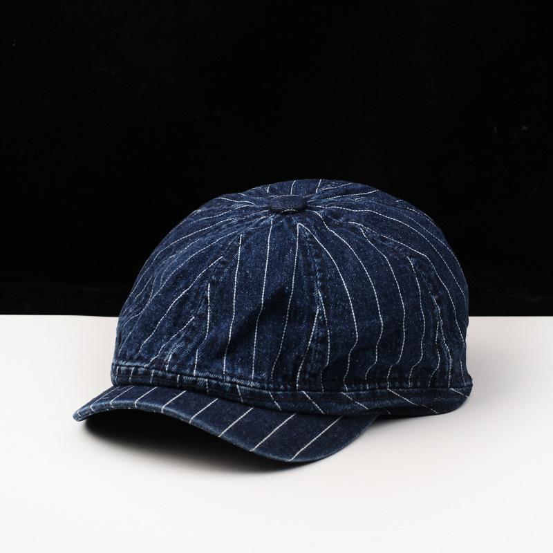 Hat Female Small Fresh Striped Octagonal Hat British Retro Artistic Painter Hat Cowboy Newsboy Hat