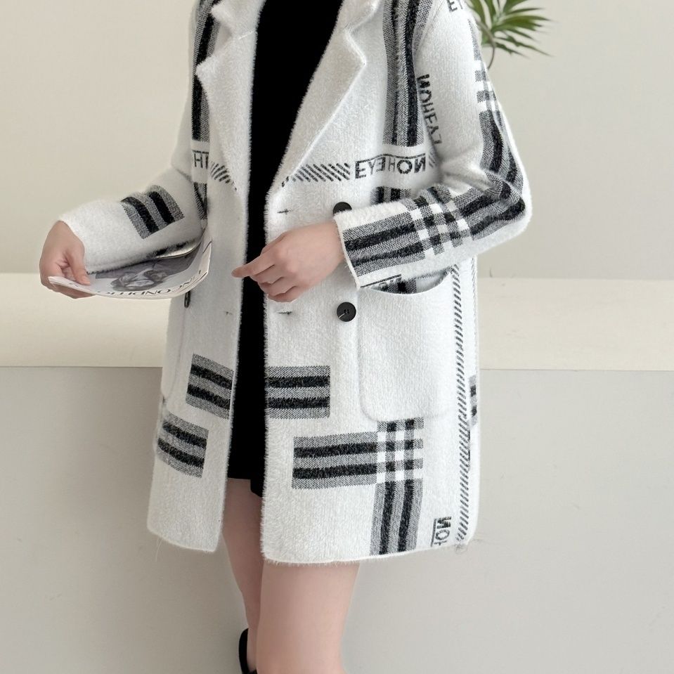 Fashion Knit Cardigan Women Autumn Winter Thick Faux Mink Fur Coat No Pilling Soft