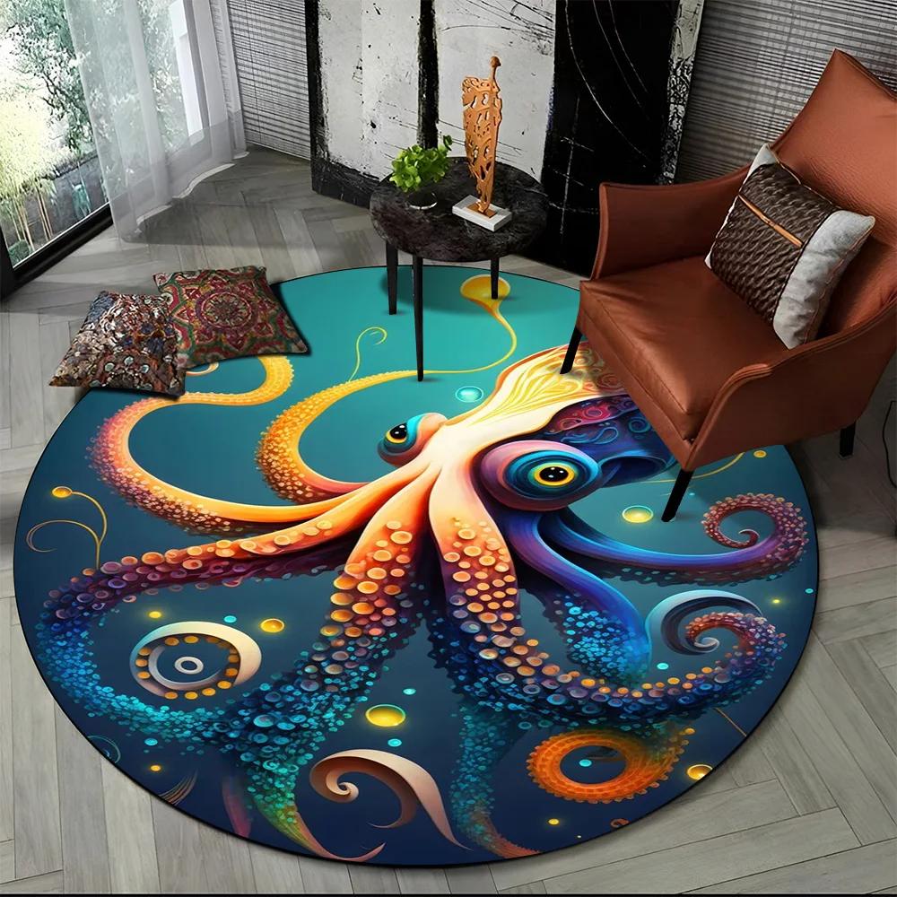 Underwater World Seabed Fish Dolphin Cartoon Round Carpet Rug for Living Room Bedroom Kids Decor,Pet Area Rug Non-slip Floor Mat