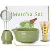 Matcha Whisk Set - 5PCS Matcha Set Includes 17OZ Chawan with Spout, Bamboo Chasen Whisk with Ceramic Holder, Mat cha Scoop and Stainless Sifter,