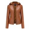 Veste pour femme en similicuir de style européen et américain avec doublure polaire, à capuche, longueur courte, veste chaude et décontractée pour l'automne et l'hiver.