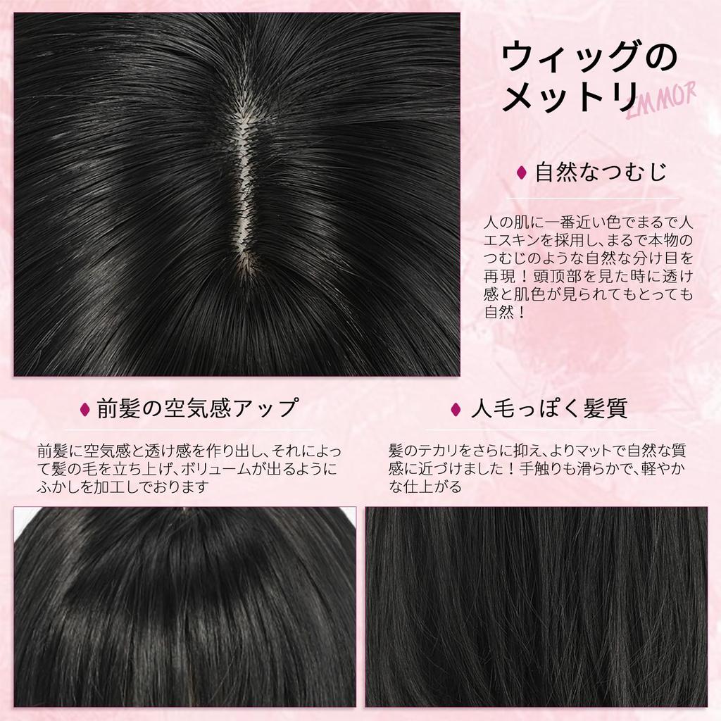 EMMOR Wig Wig Full Wig Crossdressing Wig Medium Straight Wig Natural Small Face Heat Resistant Layer Net Included Black Semi-Long Women's Women's