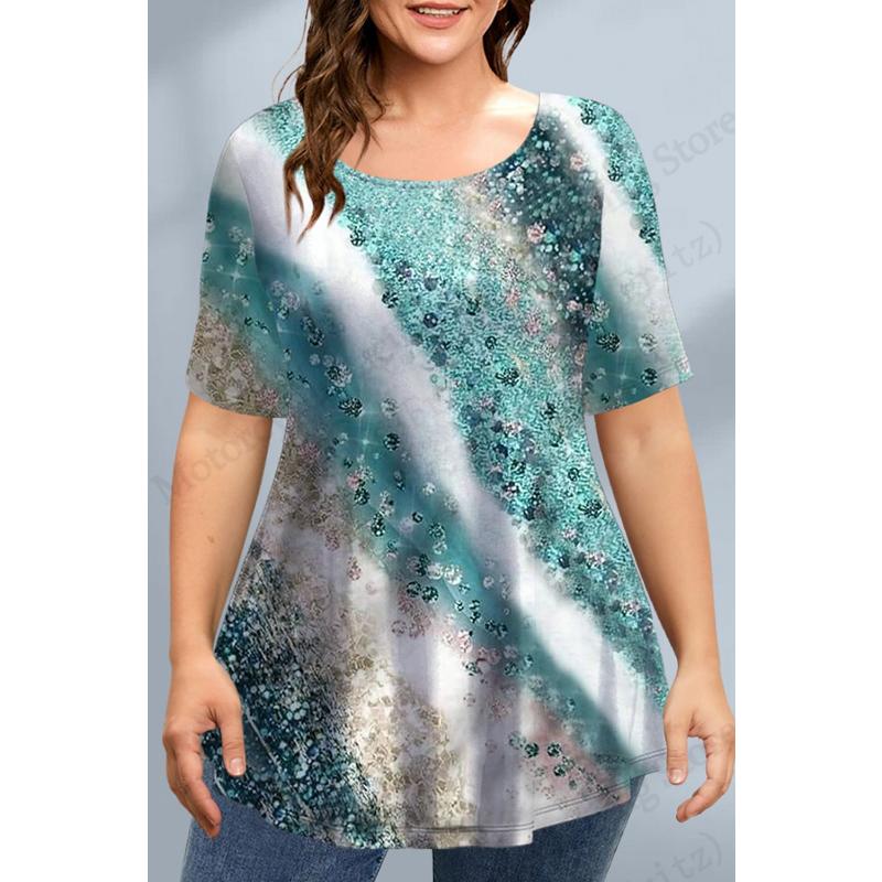 

Block Check Floral 3D Print Graphic T-shirt Women Fashion Casual O-Neck Large Size Short Sleeve Tshirt Butterfly Tops Tees Lady S