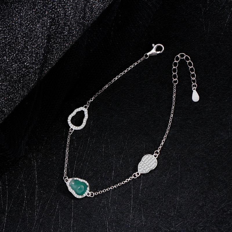Blue Water Jadeite Gourd Bracelet Women's Chinese Retro Elegant High-end Jadeite Accessories Hand Jewelry
