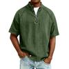 Men's Zipper Stand-up Collar Short-sleeved Distressed Washed Crewneck Casual Shirt