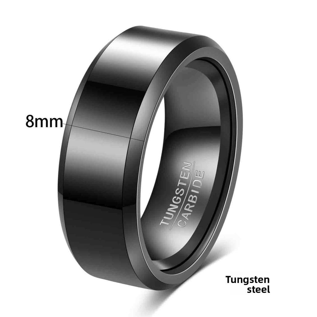 6MM 8MM Double Bevel Three Color Tungsten Steel Smooth Ring Simple Versatile Wedding Band