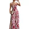 2025 Elegant Twist Print Spaghetti Strap Backless Jumpsuit with Wide Leg and Long Pants Skirt