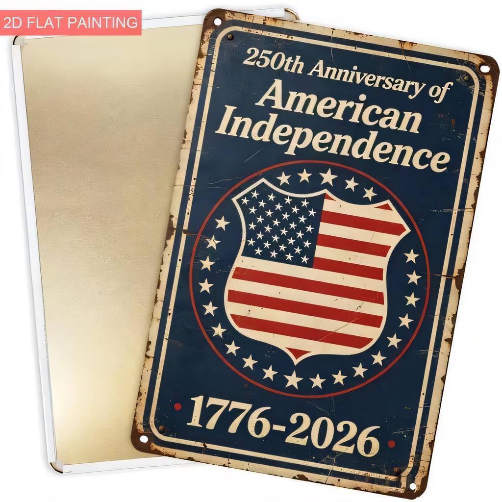Tin Sign Th Anniversary of American Independence Vintage Metal Wall Decor Plaque Rustic Patriotic USA Flag Star Eag