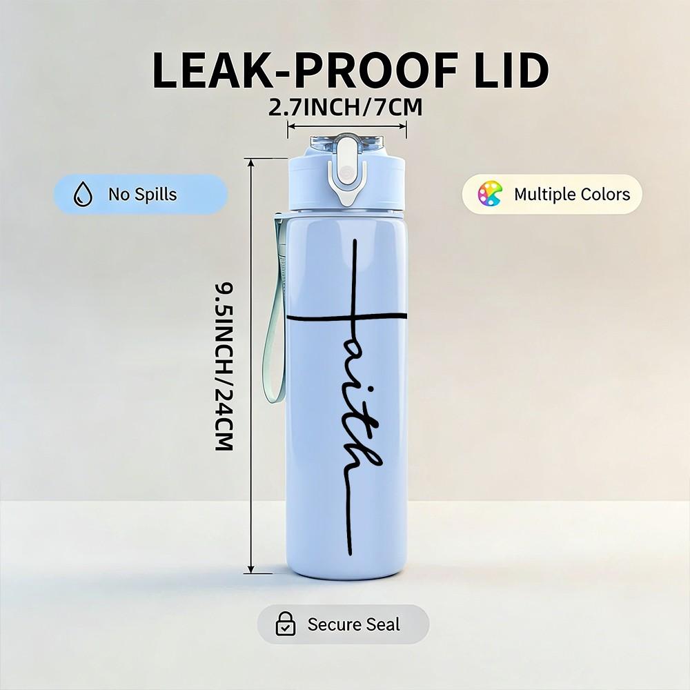 1PC Faith Cross Line Art 750ml Color Plastic Sports Water Bottle Leakproof Flip Straw Lid Suitable for Sports Office Home Use