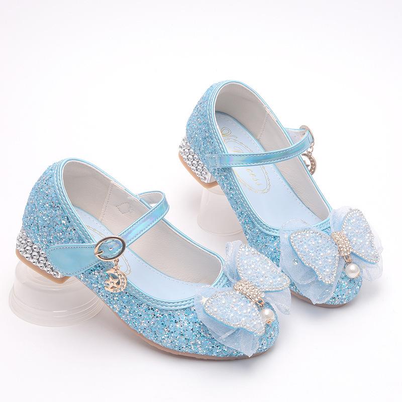 

Spring and Autumn Girls Leather Shoes, Silver White Student Performance Shoes, Catwalk Shoes, Children s Crystal Shoes, High Heels, Elsa Princess 27Code/18cm синий
