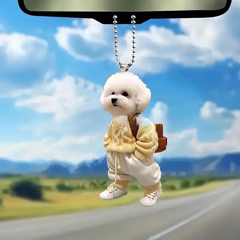 Cute Backpack Puppy Keychain Car Rearview Mirrors Decoration Pendant 2D Acrylic Keychain Hanging Ornament Fashion Accessories