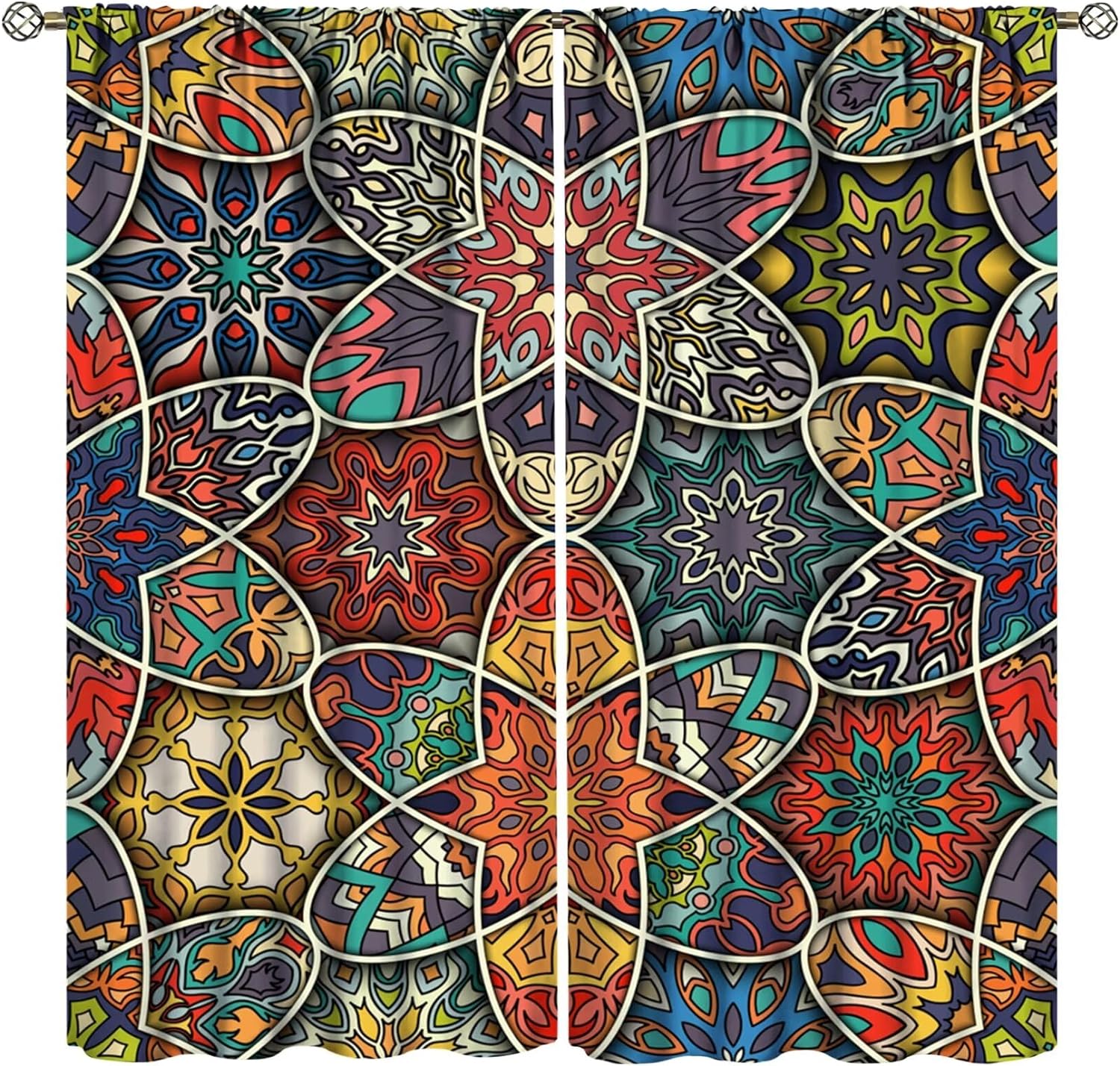 

Шторы в стиле хиппи-богем с мандалой, индийские цветы, цветочная текстура, принт, карниз для штор, для спальни, гостиной, шторы на окно, 2 шт. Milled cotton fabric&Rod Pocket