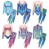 All-in-One Mermaid Costume for Halloween S-XL: Easy Wear Jumpsuit with Fish Scale Pattern, High Waist & Full Sleeve Coverage