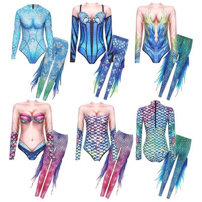 Dámský fantasy overal S-XL: Dlouhý rukáv s potiskem rybích šupin a elegantním stojáčkem, univerzální pro cosplay nebo klubové oblečení