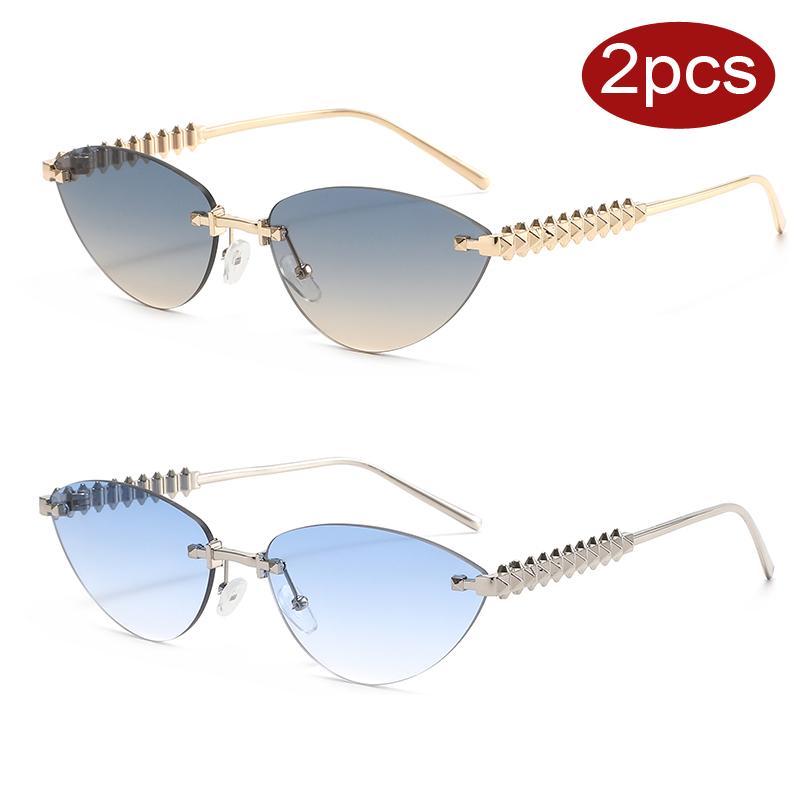 Cycling 1/2pcs Frameless Metal Cat Eye Fashion Sunglasses Triangle Rivets Personalized Women's Sunglasses Outdoor Travel Eyewear