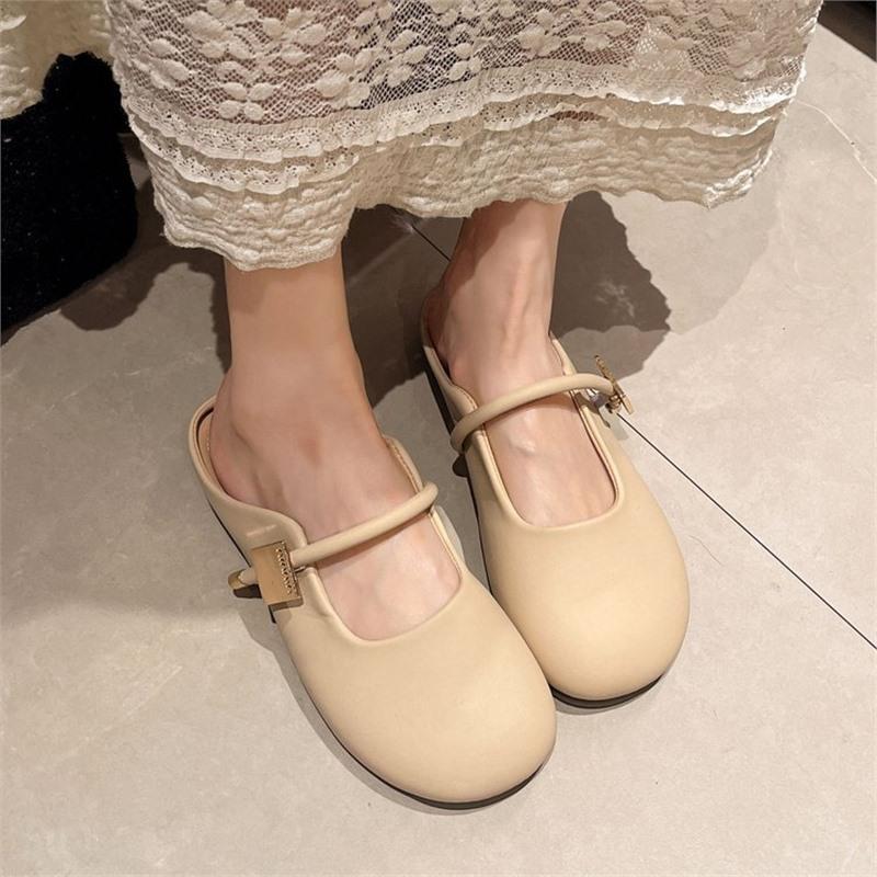 Flat-bottomed Bag Head and Half Slippers for Women To Wear New Spring and Summer One-pedal Pregnant Women Mary Jane Evening Shoes Single Shoes