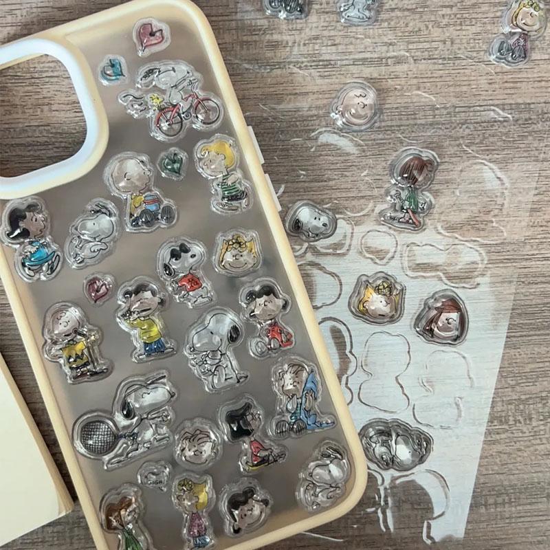 1/4pcs Japanese Snoopy 3D Relief Crystal Sticker Cute Diy Mobile Phone Decoration Sticker Student Hand Account Stationery Gift